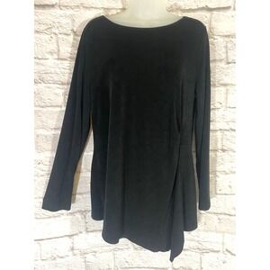 Chicos Travelers Top Womens Large Black Stretch Chicos 2 Gather Side Pullover